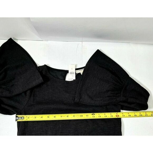 Anthropologie Porridge Small Black Top Shirt Ribbed Bell Sleeve Keyhole Back New - Picture 9 of 12